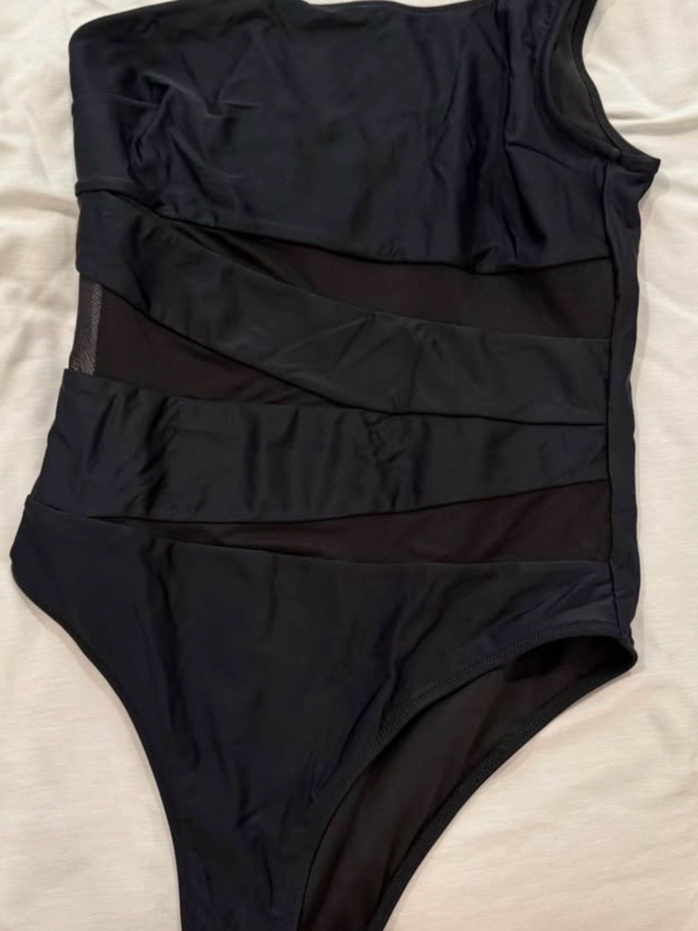 Cupshe Black One-Piece Swimsuit with Diagonal Mesh Panels